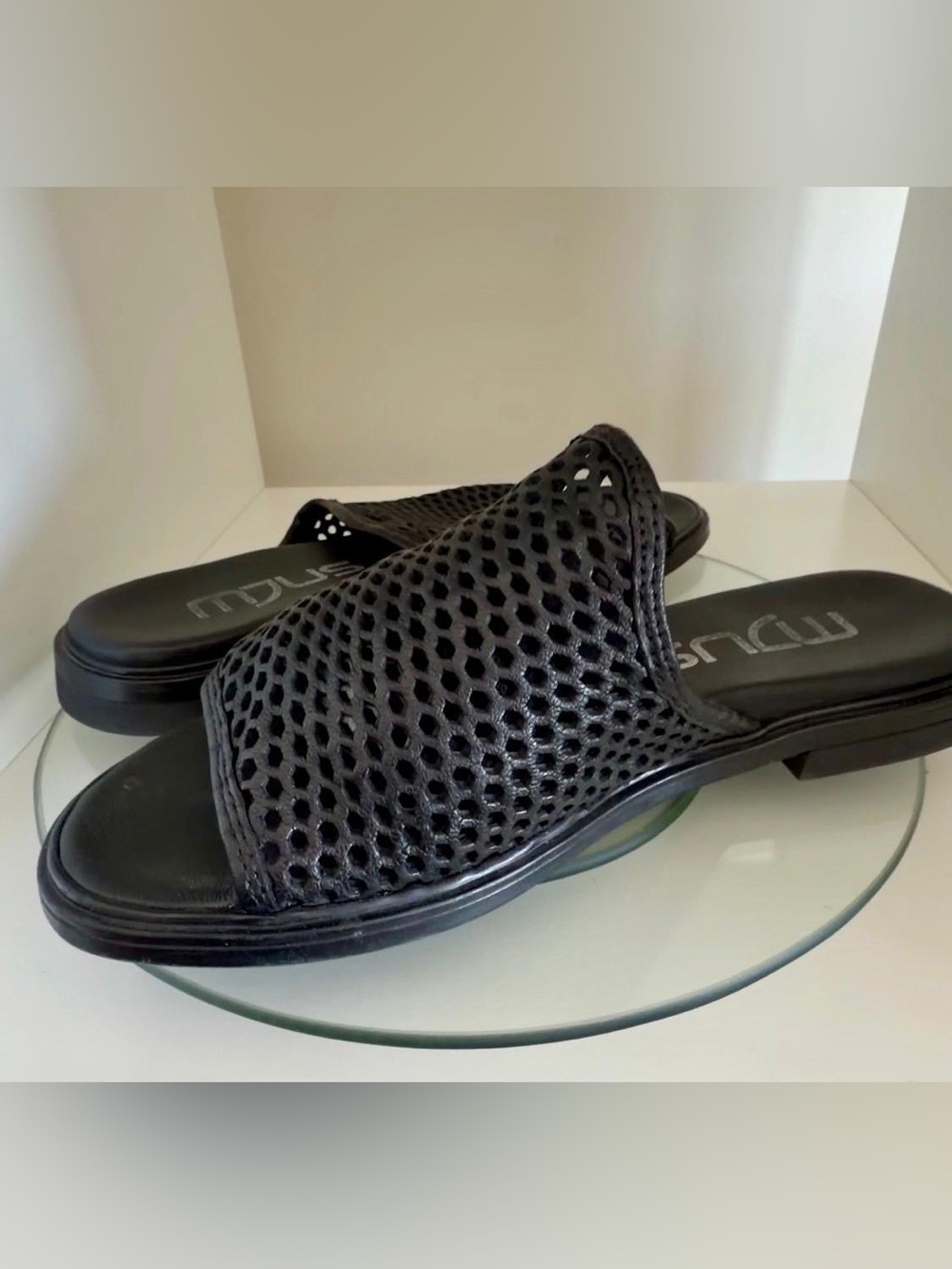 Black Women's Slide Sandals - Breathable Italian Leather